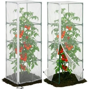 2 Pcs Garden Bird Netting for Square Plant Cage, 59 x 18 x 18 Tomato Cage Garden Net Cover with Zipper, Tomato Trellis Insect Bird Barrier Protection Mesh for Vertical Climbing Plants Vegetables
