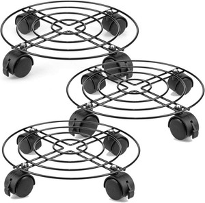 Tosnail 3 Pack 10.5 Round Metal Plant Caddy Plant Dolly Plant Stand Plant Holder with Caster Wheels - Black