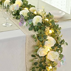 $33 6 Ft White Fuller Flower Garland with Light 6 Pcs Butterfly, Fake Rose Vine