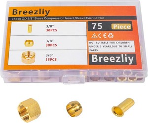 75pcs 38 Assortment Kit Brass Compression Sleeves Ferrules & Insert &Nuts