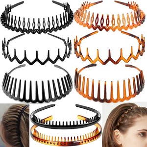 ULTIMUTE 8 PCS Fashion Effortless Plastic Headbands with Teeth Comb Black Skinny Headbands No Slip Hair Accessories Bands for Women Men Teen Girls, Amber&Bright Black