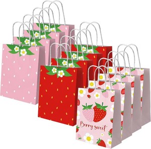 Dydamud Strawberry Paper Bags, 12 Pack Strawberry Goodie Bags With Handles, Strawberry Paper Party Favor Bags For Kids Birthday, Baby Shower, Strawberry Candy Bags for Strawberry Party Decorations