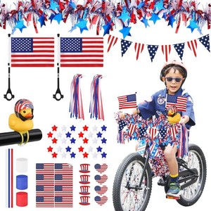 $25 4th of July Bike Decorations for Kids, Parade Patriotic Bicycle Decor  Red White Blue Bike Tassels Streamers, Tinsel, Rubber Duck, Wheel Spokes Beads, American Flags for Independence Day Party