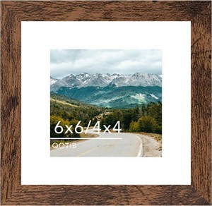 6x6 Picture Frame with 4x4 Mat Deep Brown, Display 4x4 with Mat or 6x6 Without Mat, Wood 6 by 6 Photo Frame, 6 x 6 Frame for Wall Hanging and Tabletop Display, Deep Brown