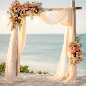 $23 Wedding Arch Draping Fabric, 2 Panels 18FT Champagne Sheer Backdrop Curtain Chiffon Fabric Drapery Voile Scarf Draping Panels for Wedding Archway Ceremony Curtain Valance Party Decoration