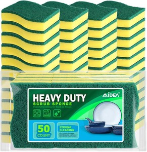 AIDEA Sponges Kitchen, 50-PK Heavy Duty Dish Sponge Kitchen, Scrub Sponges  Sponges for Dishes Stink-Free Cleaning, Reusable Cleaning Dish Scrubber Sponges for Home & Restaurant, Bathroom, Sponges Bulk