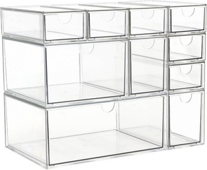 $35 Acrylic Makeup Organizer, 10 Drawers Clear Storage Organizer Desktop Stackable Storage Drawers, Plastic Organizer Bins for Makeup, Stationery, Cosmetics, Vanity, Bathroom,Cabinet,Pantry Office Desk