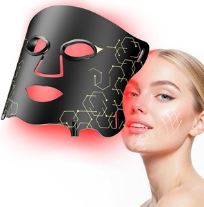 $160 Red Light Therapy Mask with Cooling Gel Pack, 7-Color NIR 850nm LED Face Mask, LED Light Therapy Mask (E106A) with Rechargeable Remote - 180 Mins Use, Red Light Mask Home Travel Gift, Black