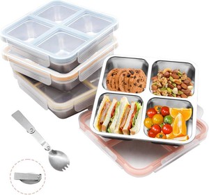 $30 4 Pack Stainless Steel Bento Lunch Box, 4 Compartment Snack Containers, Divided Meal Prep Lunch Containers, Food Storage Containers For Work and Travel
