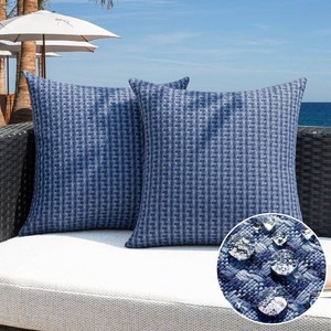 Kevin Textile Outdoor Waterproof 18x18 Pillow Covers 2 Pack, Navy Blue  Water Resistant Weaving Faux Linen Texture Throw Pillow Covers, Outside Decorative Pillowcases for Garden Patio Balcony Couch