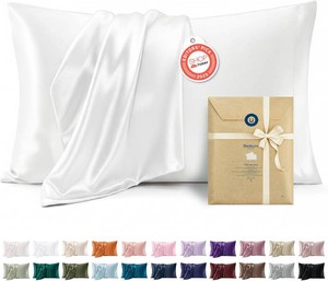 Bedsure Satin Pillowcase Standard Set of 2, Silky Pillow Cases, White  Similar to Silk Pillow Cases, Decorative Covers, Room Decor, Gifts for Women Men, Envelope Closure, For Hair Skin, 20 x 26