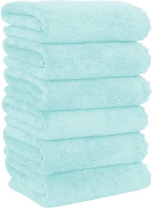 $20 MOONQUEEN 6 Pack Premium Hand Towels - Quick Drying - Microfiber Coral Velvet Highly Absorbent Towels - Multipurpose Use as Hotel, Bathroom, Shower, Spa, Hand Towel 16 x 28 inches(Frozen Blue)