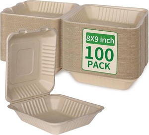 $30 Aricsen Disposable 100 Pack 8 9 Inch Takeout Lunch Box Containers with Lids  Compostable and Eco-Friendly Biodegradable Bagasse To Go Containers, PFAS-Free, Ideal for Meal Prep, Food, Party, Picnic