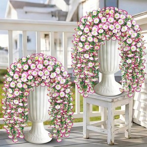 $28 Artificial Hanging Flowers for Outdoors, 4 PCS 600 Blooms UV Resistant Morning Glory Faux Silk Vines, No-Odor Realistic Fake Plants for Garden Planter Porch Patio Decoration, Pink
