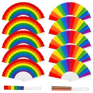 12PCS LGBT Pride Accessories, Foldable Pride Handheld Fans for Parade Party