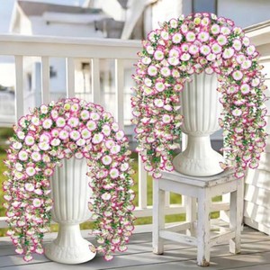 $28 Artificial Hanging Flowers for Outdoors, 4 PCS 600 Blooms UV Resistant Morning Glory Faux Silk Vines, No-Odor Realistic Fake Plants for Garden Planter Porch Patio Decoration, Pink