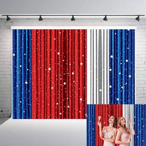 Independence Day Backdrop 4th of July Red White Blue Glitter Star Curtains Patriotic Photography Background American Flag Veterans Memorial Day National Birthday Prom Party Decoration Banner (7x5FT)