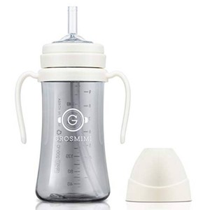 $26 GROSMIMI Baby Straw Cup, Spill-Proof PPSU Sippy Cup with Rotating Handles for Babies & Toddlers 6 Months, Silicone Straw, BPA-Free, Stage 1, 10oz300ml (White)