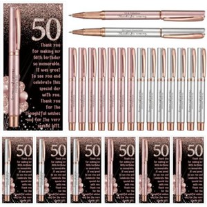 $36 Feifeiya 50 Sets Birthday Party Favors for Guests Anniversary Party Favor Rose Gold and Silver Ballpoint Pens with Thank You Cards for Women Men Birthday Guest Anniversary Appreciation Gifts (50th)
