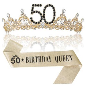 50th Birthday Crown and Sash for Women, 50th Birthday Decorations Gifts