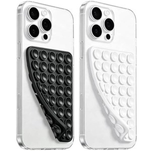 Anteel 2026 Upgraded 2 Pack Silicone Suction Cup Phone Case Mount Double Sided, Non Slip Phone Accessories, Hands-Free Strong Grip Silicon Phone Holder for Selfies and Videos (Black&White)