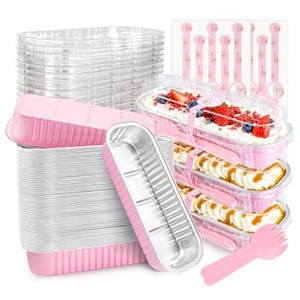NPLUX Mini Loaf Pans with Lids, 50 Pack Pink 6.8oz for Party Favors