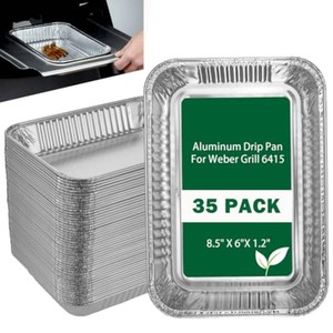 35 Pack Grill Drip Pans Compatible Weber 6415 - Grill Accessories for Weber Spirit, Genesis, Traveler, Q Series, Disposable Aluminum Foil Grease Tray Liners 8.5 X 6