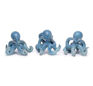 $22 Hodao Octopus Figurines, See No Evil Hear No Evil Speak No Evil Octopus Statues, Cute Resin Octopus Decor for Home Office Desk Shelf, Unique Gift for Animal Lovers & Zen Decor Enthusiasts (Blue)