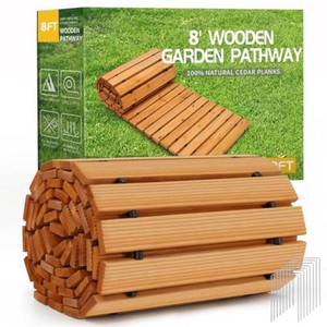 $55 RELIANCER 8 Wooden Garden Pathway,Outdoor Roll Out Cedar Straight Walkway,Patio Path Decorative Garden Boardwalk Walkways,Weather-Resistant Roll Up Beach Wood Road Floor,Wedding Party Pathways