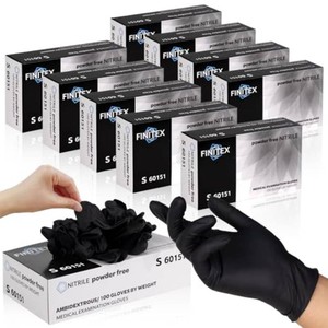 $66 FINITEX - Black Nitrile Disposable Gloves, Exam Gloves, Powder-free, Latex-free, 3mil, Case of 10 Boxes Small