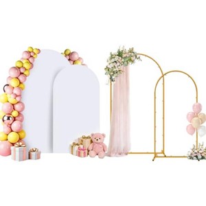 $58 Arch Backdrop Stand and Cover Set of 2 Wedding Metal Arch Stand with Arch Cover White 7.2FT, 6FT for Wedding Party Bridal Baby Shower Birthday Ceremony Event Decor