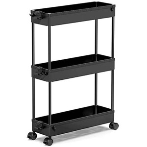 $20 SPACEKEEPER Slim Rolling Storage Cart, 3 Tier Bathroom Storage Organizer Laundry Room Utility Cart Mobile Shelving Unit, Multi-Purpose for Kitchen Office Bathroom Laundry Narrow Places, Black