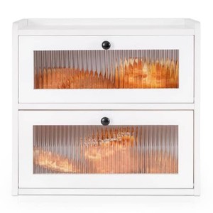 $54 Sunhoo Bread Box for Kitchen Countertop Wooden Bread Storage Container Bin 2 Layer Breadbox Holder Large Capacity Keeper Vintage Farmhouse Food Organizer Pantry Shelf Acrylic Window (White)