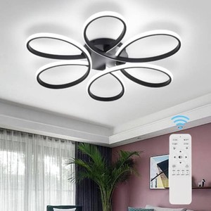 $90 26inch Modern LED Ceiling Light, 6 Rings Flower Flush Mount Light Fixture with Remote Control Black Dimmable Ceiling Lamp for Living Room, Bedroom, Dining Room, Hallway, Kitchen