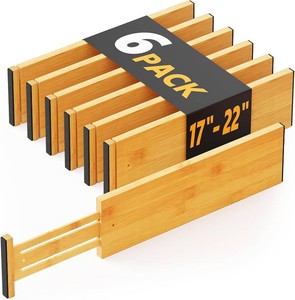 $47 SpaceAid Bamboo Dresser Drawer Dividers 6 Pack, 4.65 High Adjustable 17-22 Drawer Organizers, Expandable Organization for Clothing, Clothes, Dressers, Natural