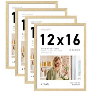 $30 12x16 Picture Frame Set of 4, Natural Solid Wood Frames, Wall Mount