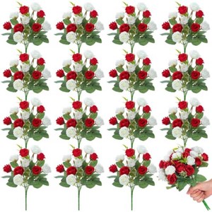 $42 Zeyune 16 Bunches 12 Inch Artificial Mini Rose Bouquet 160 Heads Bridal Flower Bouquets Fake Silk Rose Bulk for Valentines Day Wedding Bridal Shower Home Office Garden(White and Red)