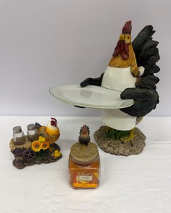 Kitchen Roosters Items Serving Platter, Salt & Pepper Shaker, Candle