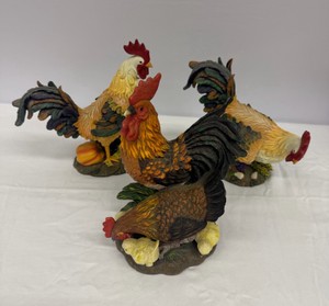 Lot of 3 Rooster Figurines (Approx 9 in T)