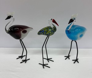 Glass Sand Crane Figurines (Approx 13in T)