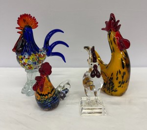 Lot of Rooster Glass Figurines