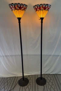 Lot of 2 Tiffany Inspired Stained Glass Floor Lamps (70 tall)