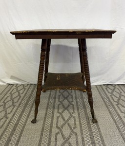 Antique Victorian Two-Tier Square Parlor Table with Claw Feet - 28.5in x 24in