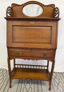 Antique Victorian-Style Fall Front Plantation Writing Desk with Lock & Key - 56in x 29.5in