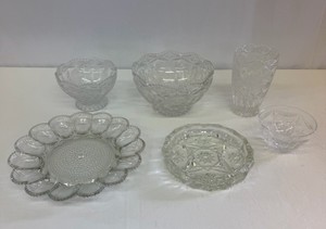 Lot of Household Crystal Items Bowls, Vase, Dish, Egg Tray