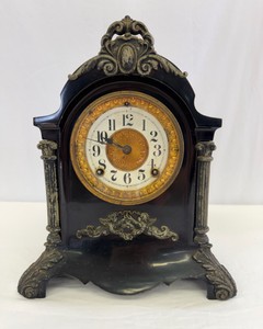 Antique 1900s Ansonia Cast Iron Mantel Clock - 13in x 11in