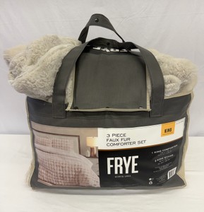 FRYE 2 Jacquard Channel, Faux Fur Comforter Set (Beige) - King