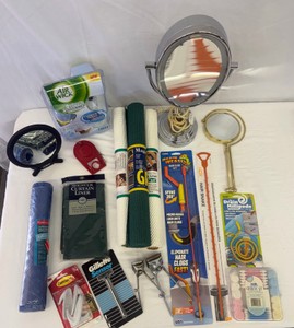 Lot of Bathroom Supplies Mirrors, Razors, Drain Cleaners, Drawer Liners, Air Freshener, Bath Grip
