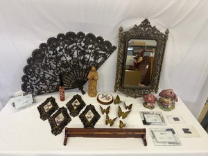 Large Lot of Home Decor Wall Art, Mirror, Picture Frames, Shelf, Candle Holders