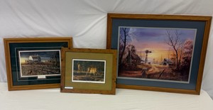 Lot of Outdoor Prints Autumn Shadows by Bob Hautman, Windmill by Peggy Myrick Knight, At the Crossing by Jim Hansel